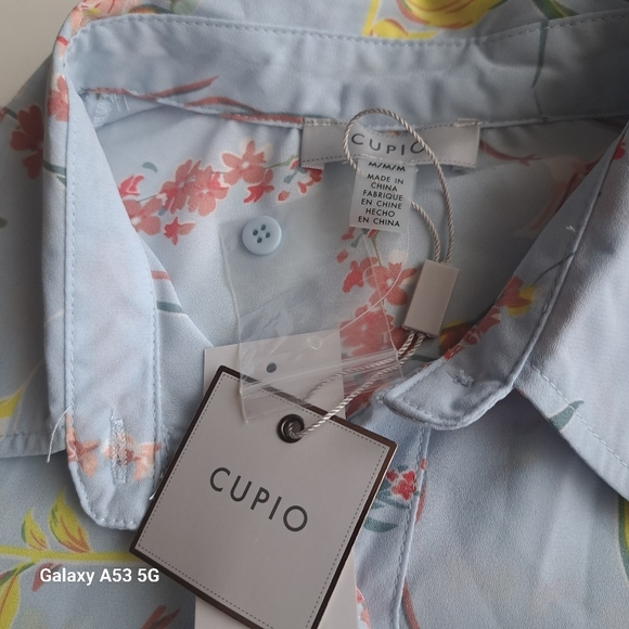 CUPIO light blue floral blouse with 3/4 sleeve‎ size M - Picture 3 of 11